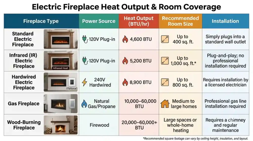 Do Electric Fireplaces Need to Be Vented? Safety Precautions 3 Electric Fireplace Heat Output & Room Coverage
