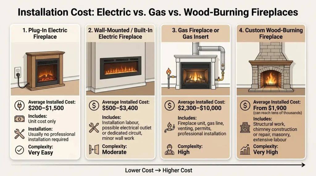 Installation Cost Electric vs. Gas vs. Wood-Burning