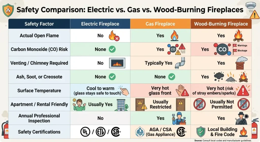 Safety Comparison Electric vs. Gas vs. Wood-Burning Fireplaces