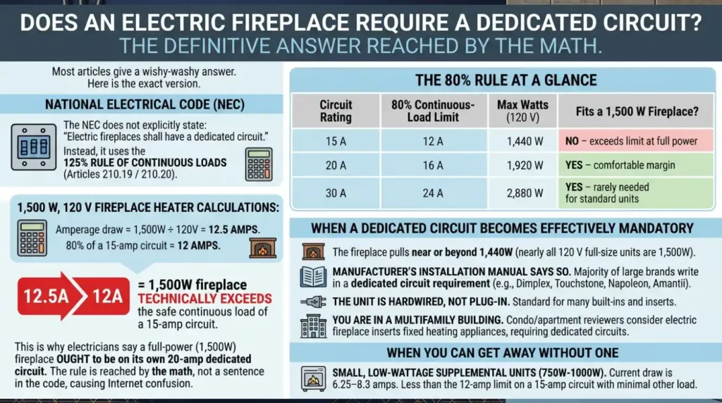 Electric Fireplace Code Requirements? 7 Essential Costly Mistakes 3 1. Is an Electric Fireplace required to have a dedicated circuit?