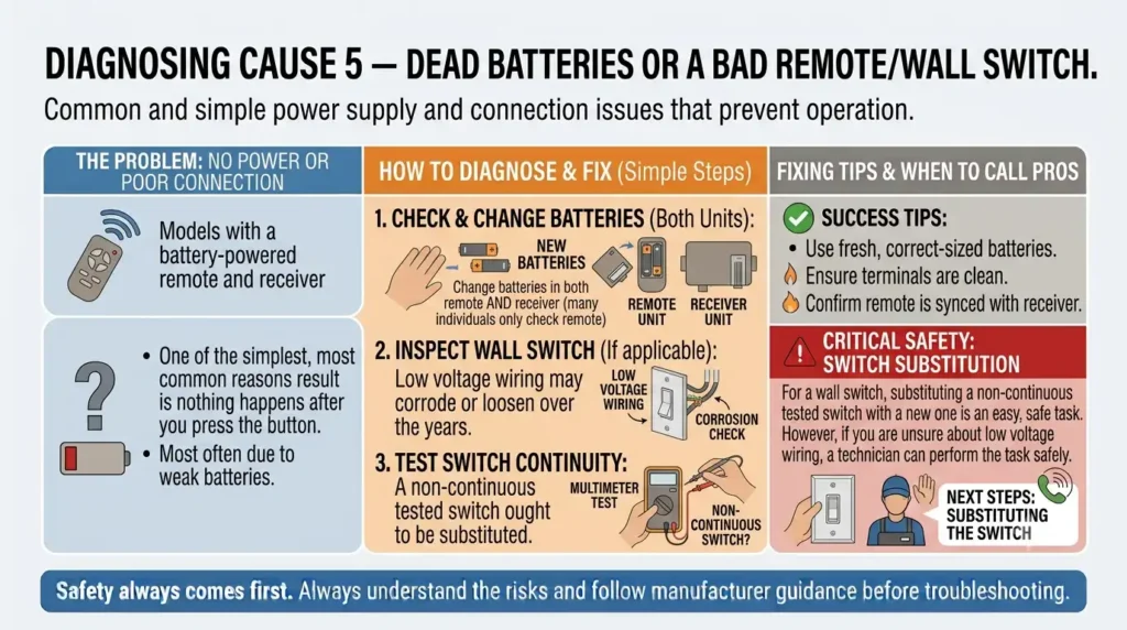 Why Gas Fireplace Wont Light? Causes & Fixes Explained 7 Cause 5 — Dead Batteries or a Bad Remote Wall Switch.