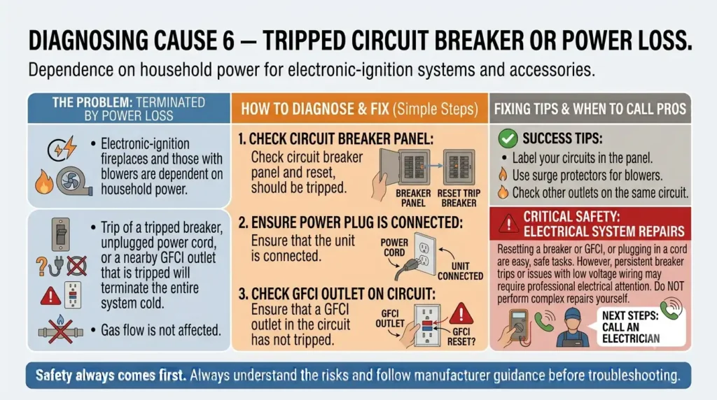 Why Gas Fireplace Wont Light? Causes & Fixes Explained 8 Cause 6 — Tripped Circuit Breaker or Power Loss