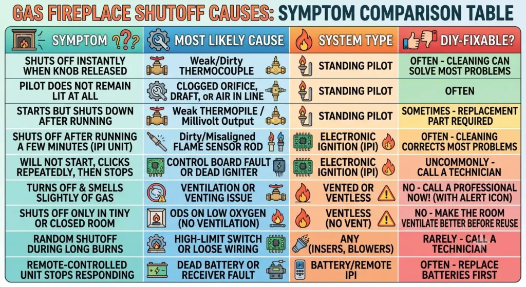 Why Gas Fireplace Shuts off by Itself? All Explanation 3 Cause Comparison Table