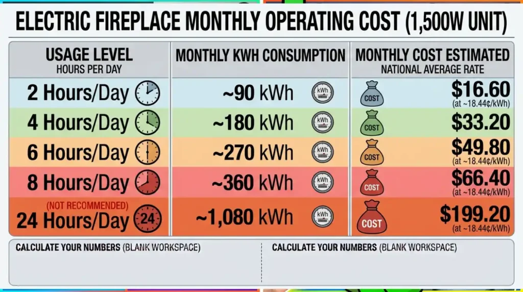 Will an Electric Fireplace Save Me Money? 7 Ways for Savings 5 Cost per month, based on daily usage (1,500W unit, national average rate)