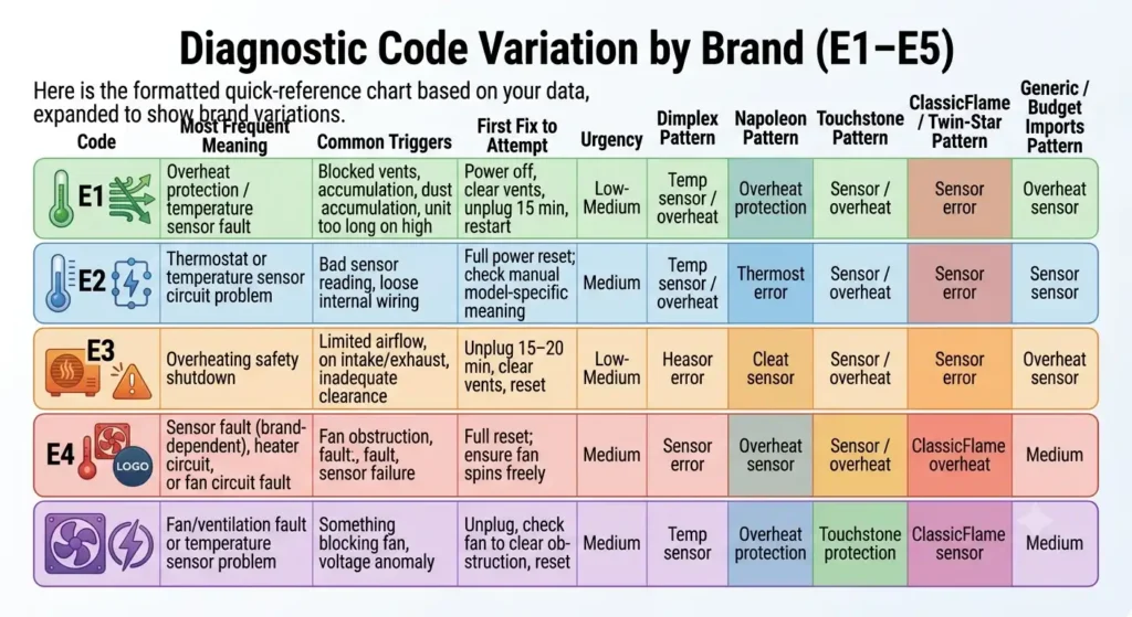 Diagnostic Code Variation by Brand (E1–E5)