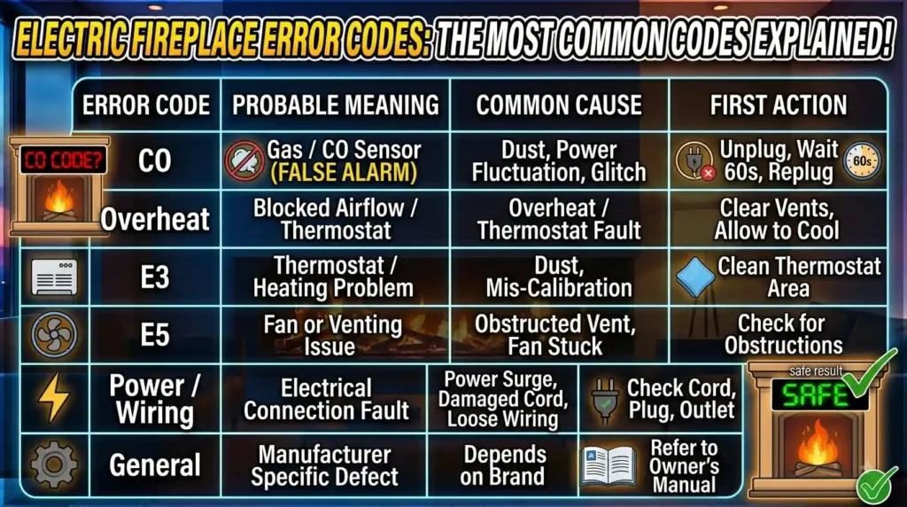 Electric Fireplace Error Codes You Might See