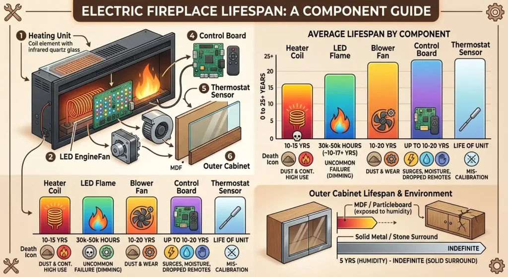 Electric Fireplace Lifespan by Component