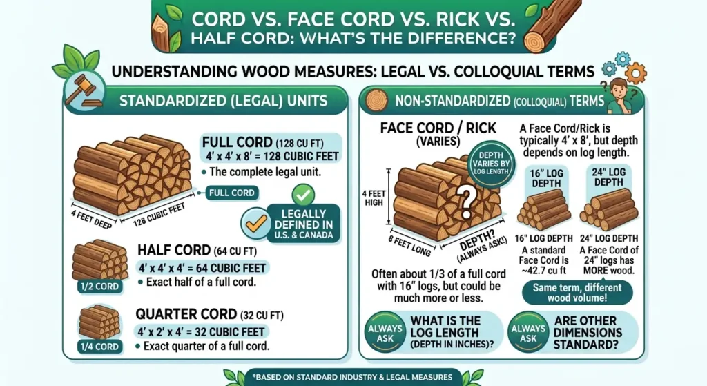 How Much Wood Is in a Cord? Size, Volume & Complete Guide 4 Cord vs. Face Cord vs. Rick vs. Half Cord: What's the Difference?