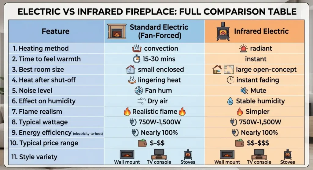 Electric vs Infrared Fireplace: Full Comparison Table