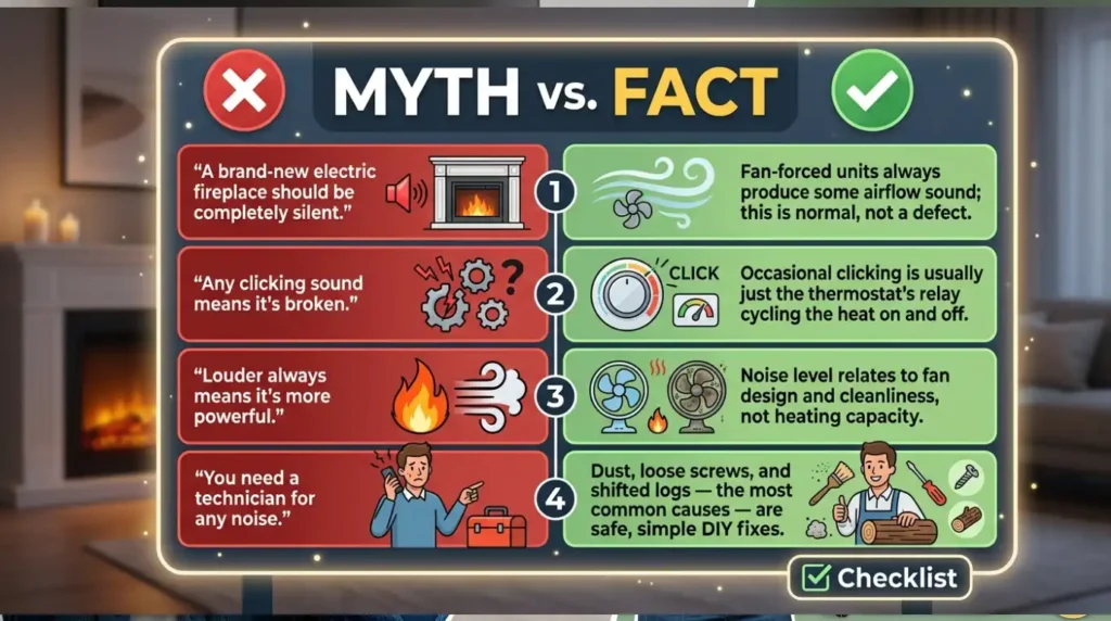 Electric Fireplace Too Loud? 8 Effective Causes & Fixes 9 Myth vs. Fact