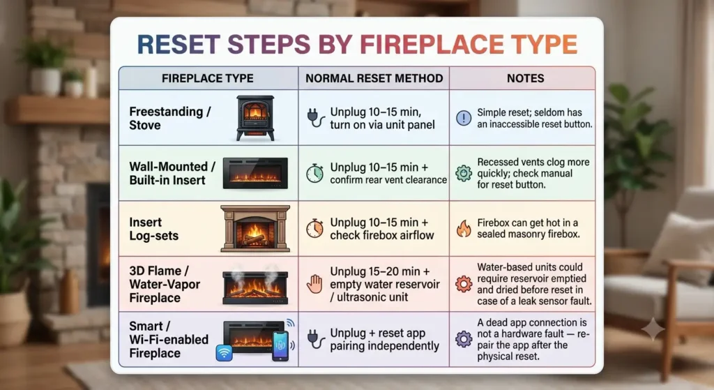 Reset Steps by Fireplace Type