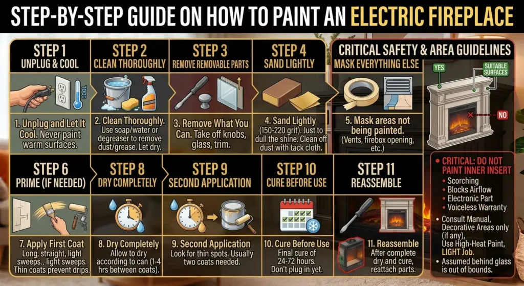 Step-by-step guide on how to paint an electric fireplace.