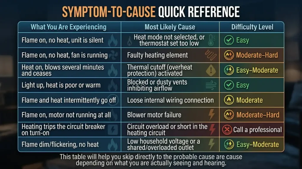 Electric Fireplace Flame Is on But Not Working? 8 Easy Fixes 3 Symptom-to-Cause Quick Reference