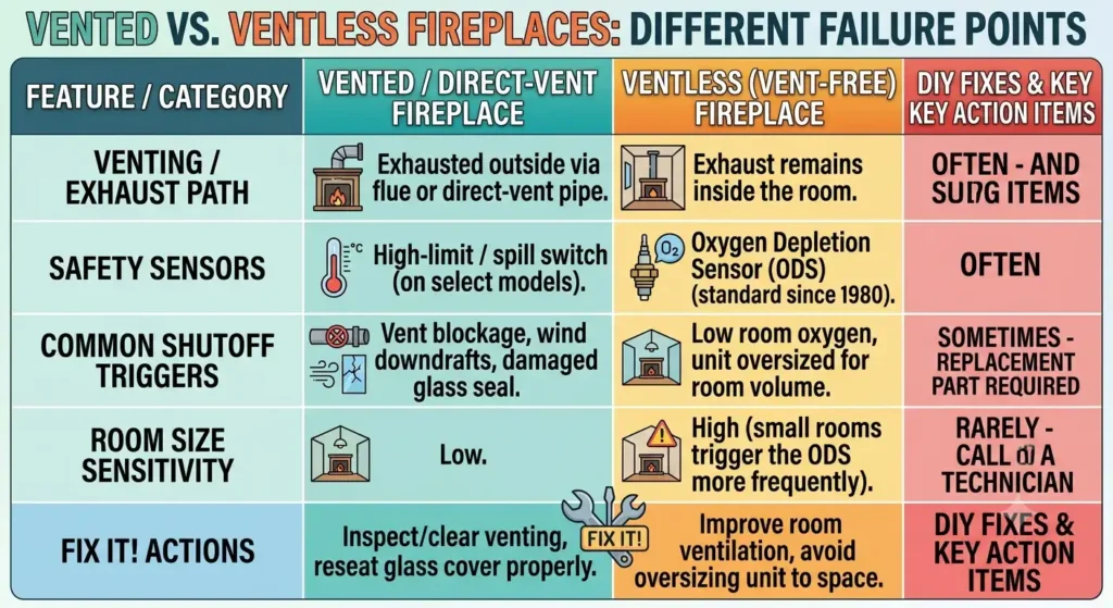 Why Gas Fireplace Shuts off by Itself? All Explanation 5 Ventless vs. Vented Fireplaces Different Failure Points