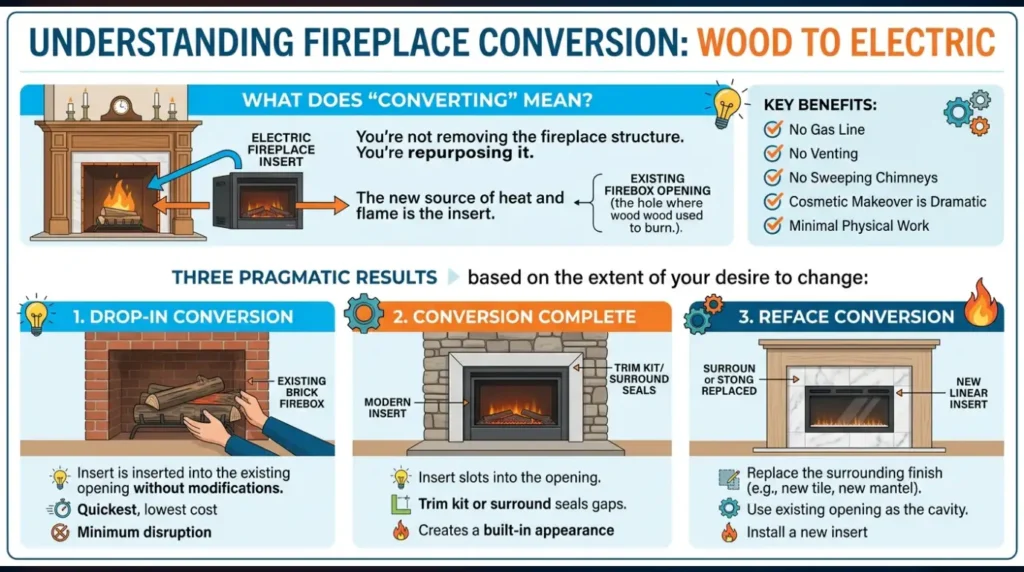 What Does “Converting” a Wood Fireplace to Electric Actually Mean?