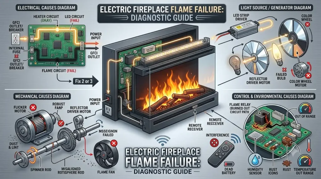Why Electric Fireplace Flames Stop Working Causes by Category