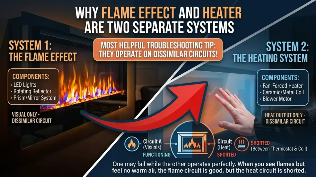 Electric Fireplace Flame Is on But Not Working? 8 Easy Fixes 2 Why the Flame Effect and the Heater Are Two Separate Systems