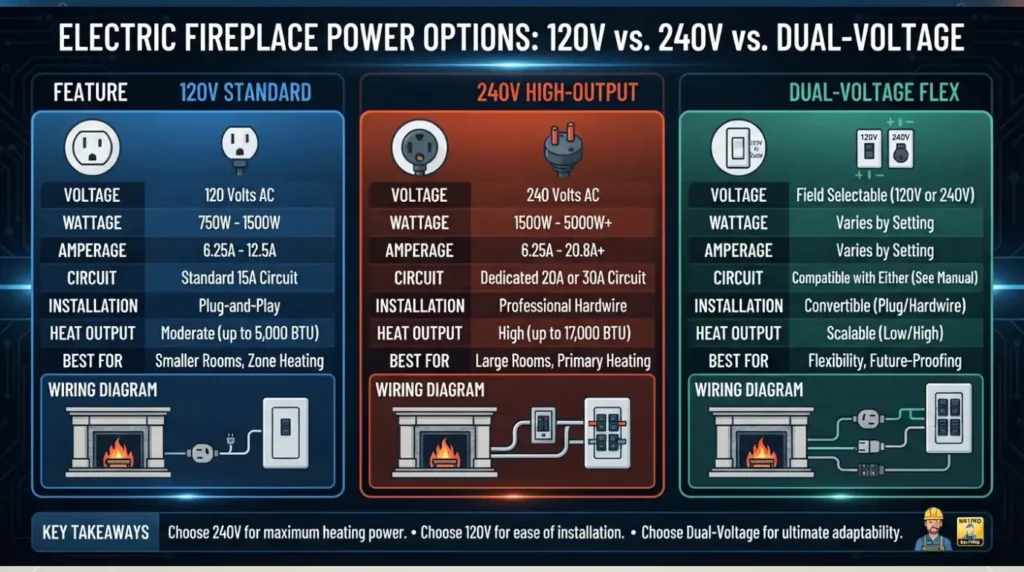 120V vs. 240V Electric Fireplaces