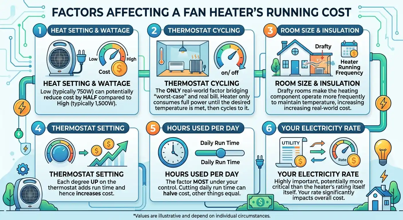 How Much Electricity Does a Fan Heater Use? Cost & Energy 2 What Actually Affects a Fan Heater's Running Cost