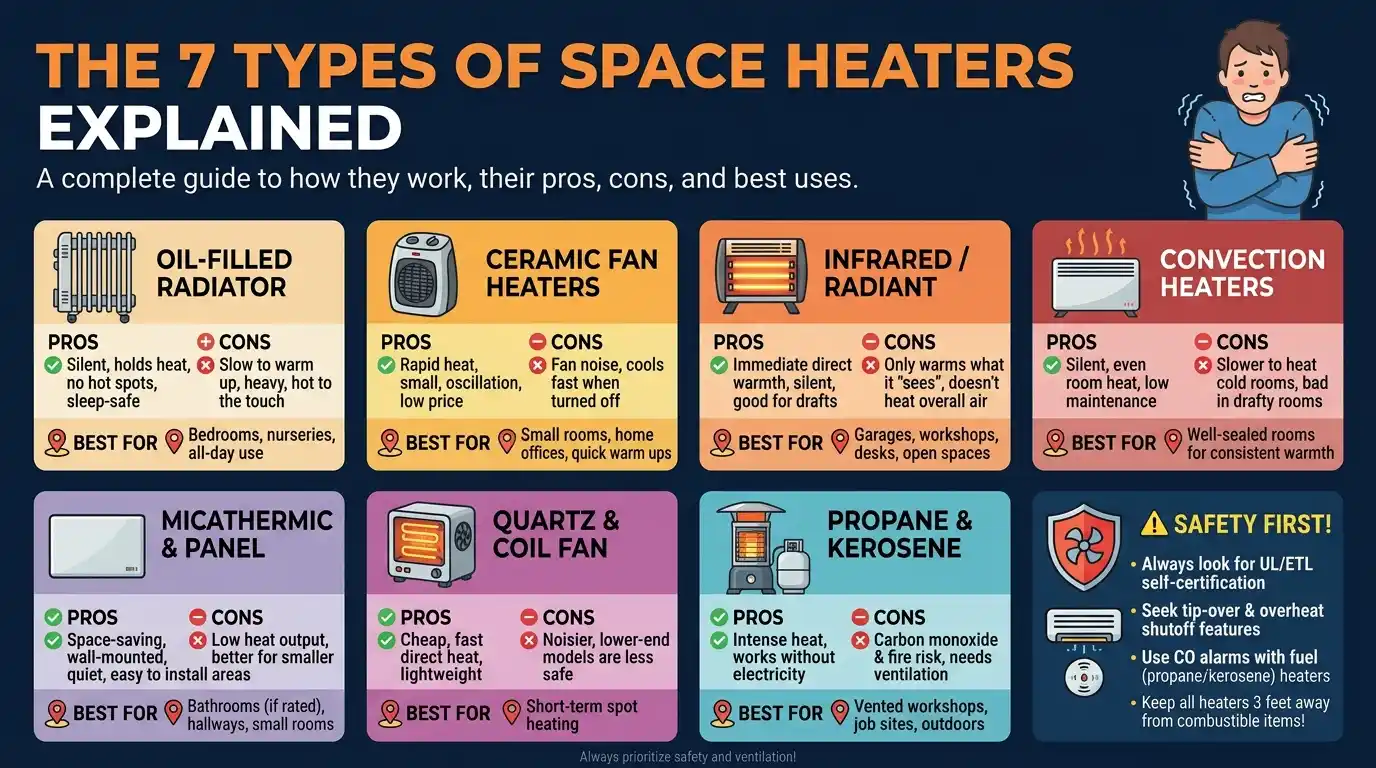 The 7 Types of Space Heaters Explained