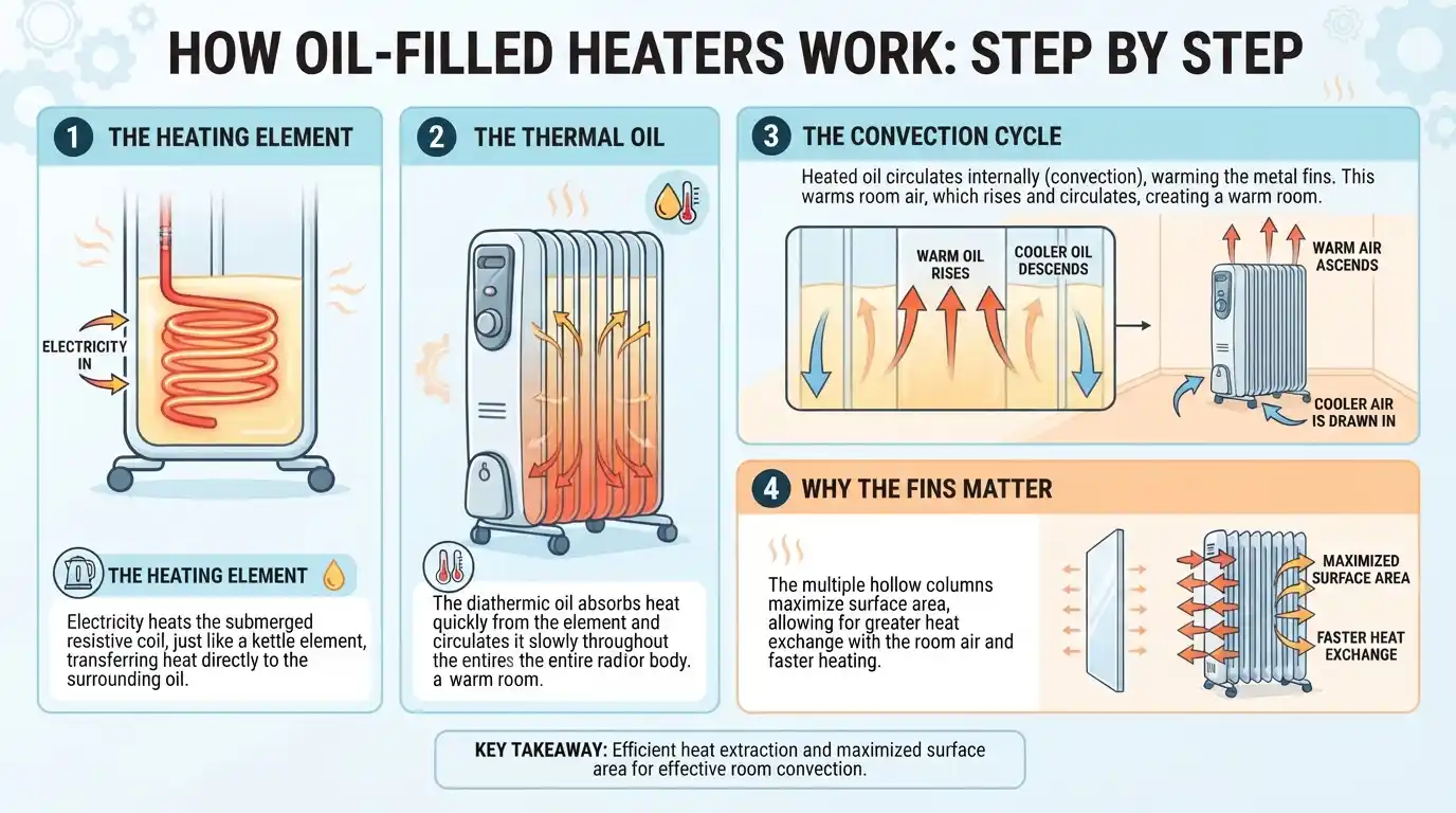 How Do Oil-Filled Heaters Work, Step by Step