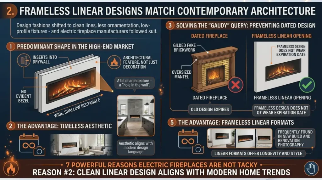 7 Powerful Reasons Electric Fireplaces Aren’t Tacky 4 2. Frameless Linear Designs Match Contemporary Architecture