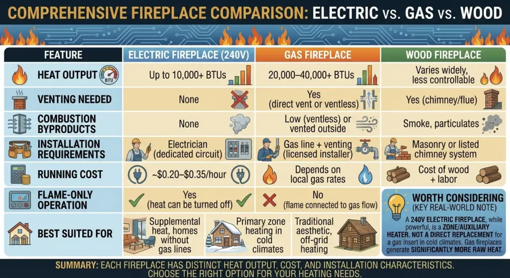 Are There 240V Electric Fireplaces? Powerful Heat Options 7 240V Electric Fireplace vs. Gas vs. Wood