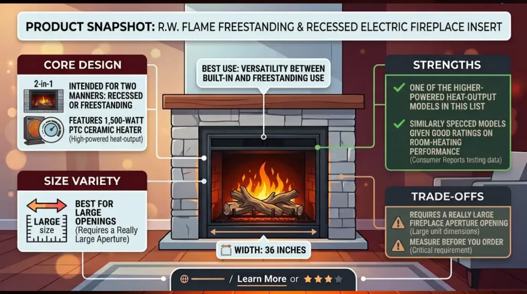4. R.W. Flame Freestanding & Recessed Electric Fireplace Insert