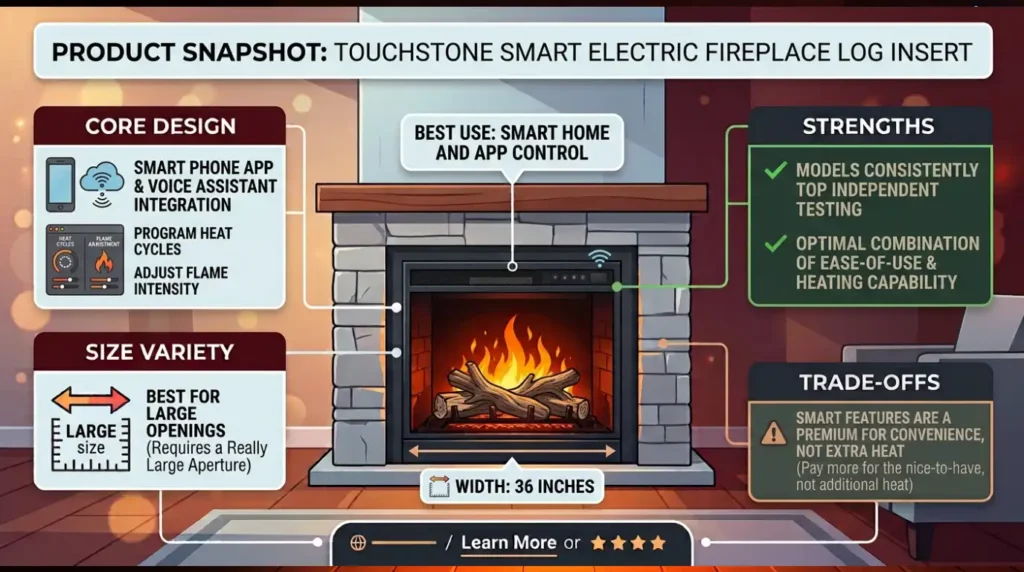 5. Touchstone Smart Electric Fireplace Log Insert