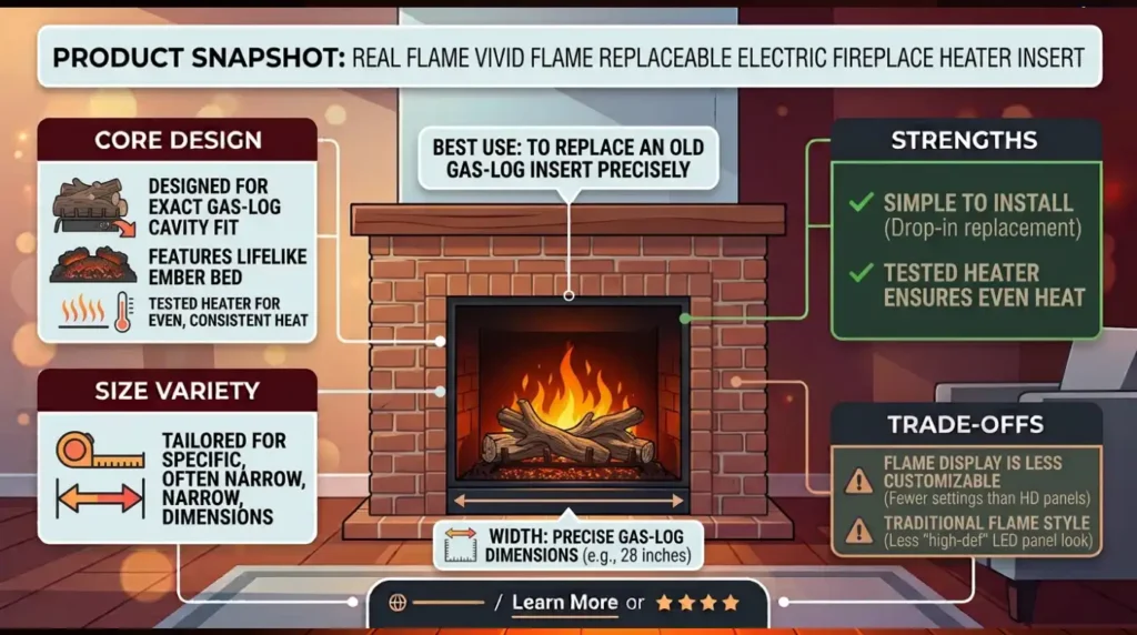 6. Real Flame Vivid flame Replaceable Electric Fireplace Heater Insert