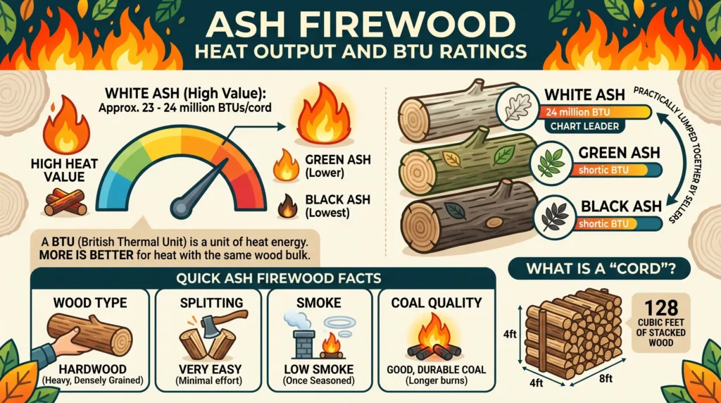 Ash Firewood Heat Output and BTU Ratings