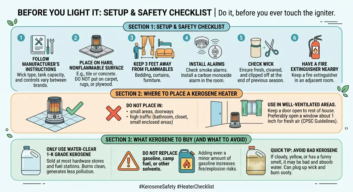 How to Use a Kerosene Heater: A Safe Step-by-Step Guide 2 Before You Light It Setup and Safety Checklist