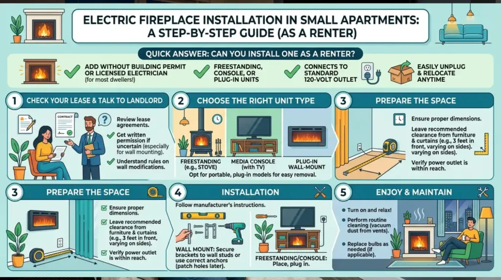 Electric Fireplace in Small Apartments A Step-by-step Guide to Fireplace Installation (as a Renter).