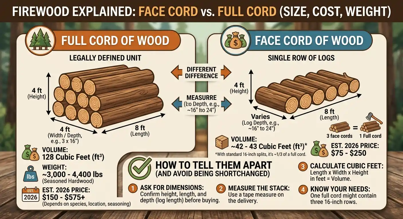 Face Cord vs. Full Cord of Wood Size, Cost, Weight & How to Tell Them Apart