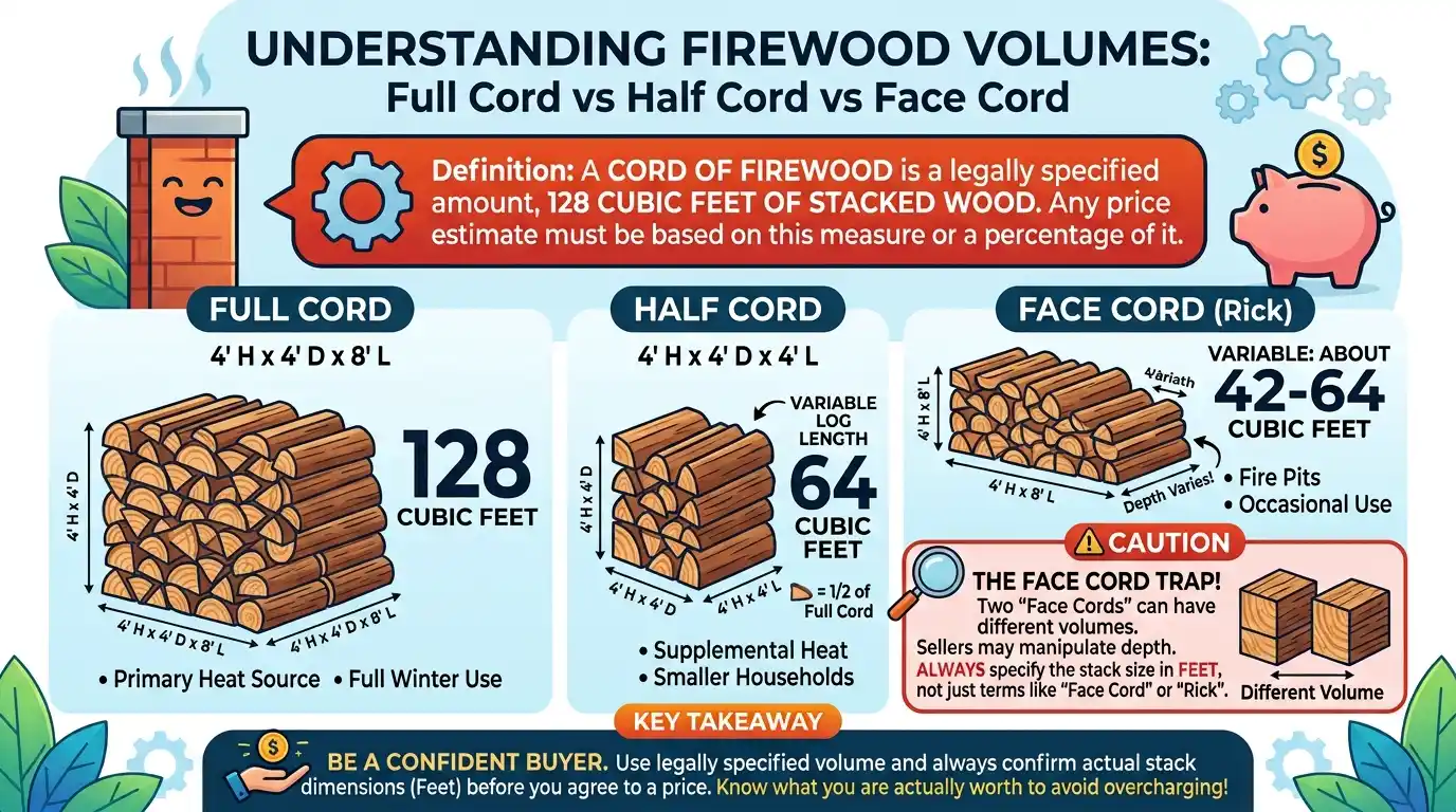 Cost of a Cord of Firewood: Prices & Buying Guide 2 Full Cord vs Half Cord vs Face Cord