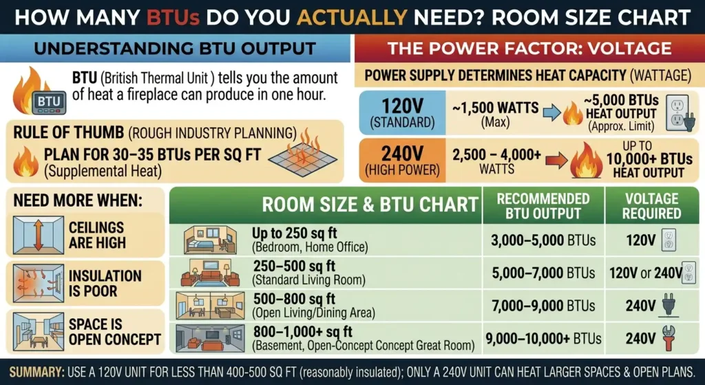 Are There 240V Electric Fireplaces? Powerful Heat Options 5 How Many BTUs Do You Actually Need? Room Size Chart