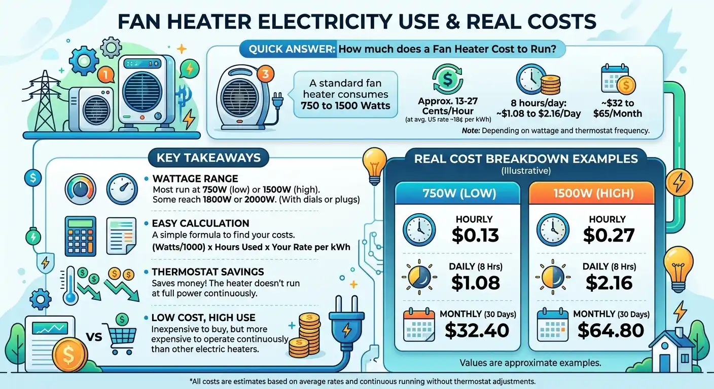 How Much Electricity Does a Fan Heater Use? Cost & Energy 1 How Much Electricity Does a Fan Heater Use Real Cost Per Hour, Day, and Month