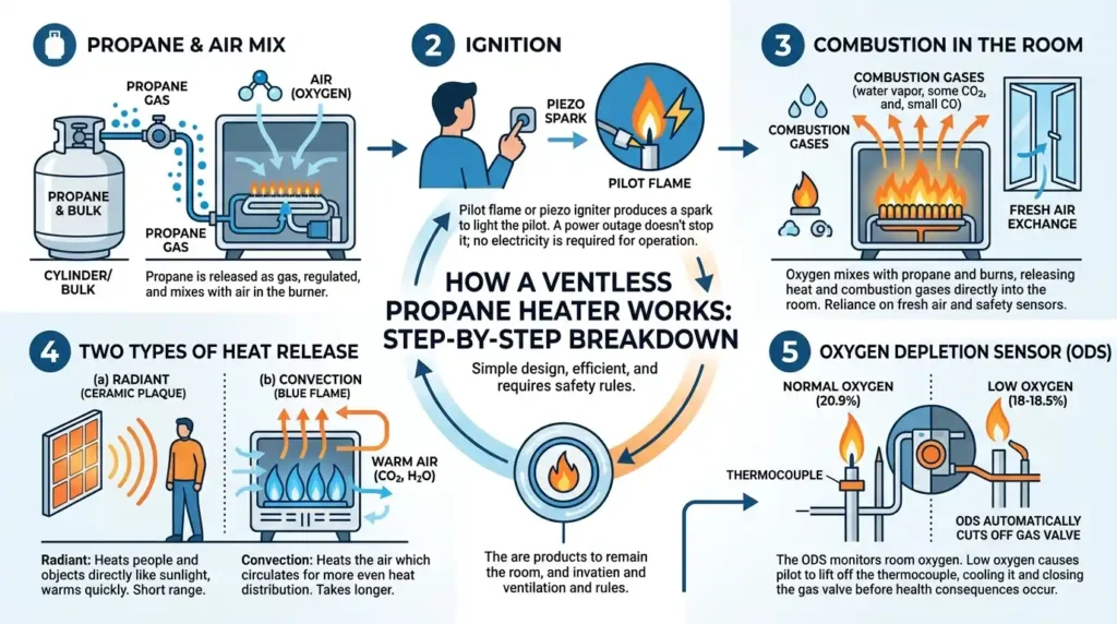 How a Ventless Propane Heater Actually Works, Step by Step