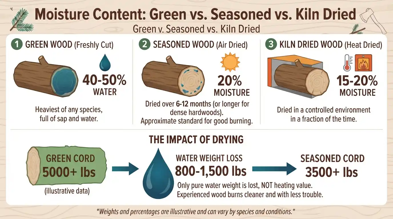Moisture Content Green vs. Seasoned vs. Kiln Dried
