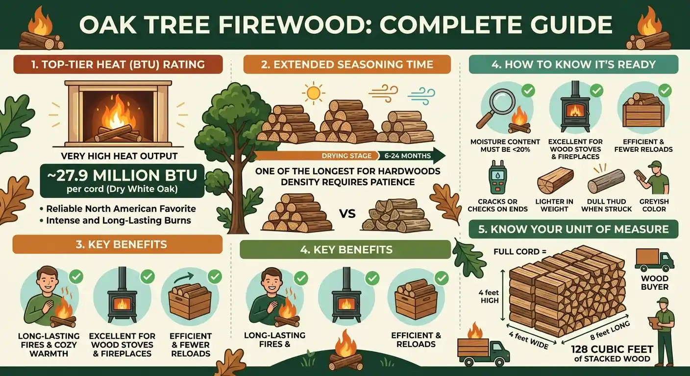 Oak Tree Firewood BTU, Seasoning Time, Benefits, and Everything Else You Need to Know Before You Burn It