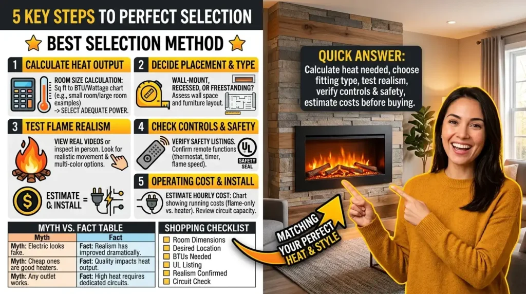 My 5 Tips for Choosing the Perfect Electric Fireplace 1 The 5 tips to select the ideal electric fireplace to get the right amount of heat, size, and style the first time.