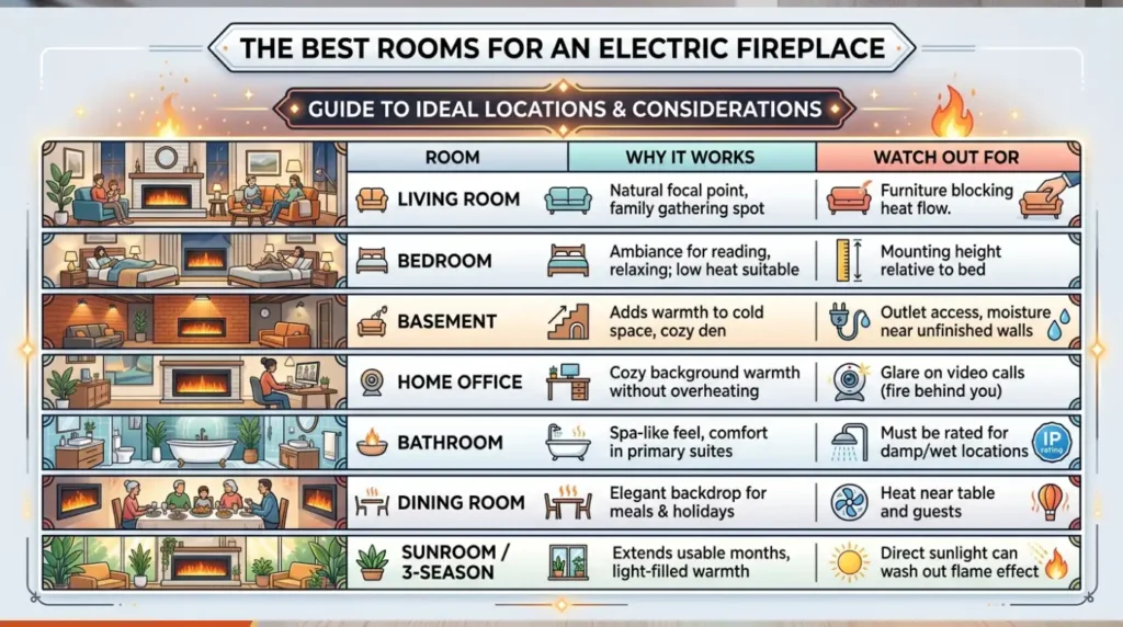 The Best Rooms for an Electric Fireplace