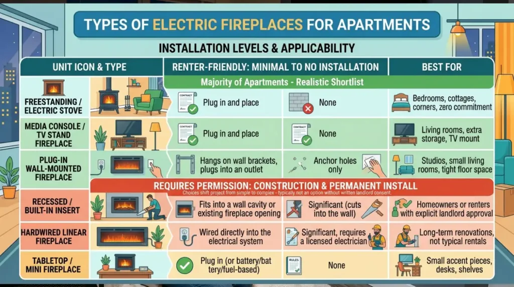 Types of Electric Fireplaces for Apartments