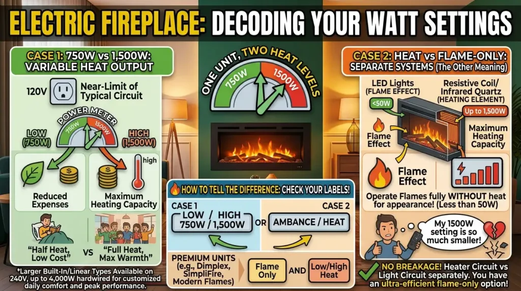 What the Two Watt Settings on Your Electric Fireplace Actually Mean