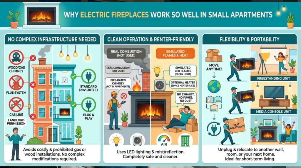Why Electric Fireplaces Work So Well in Small Apartments