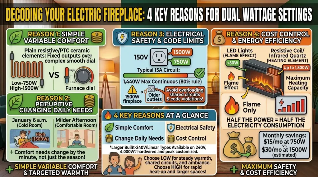Why Manufacturers Build Fireplaces with Two Wattage Levels