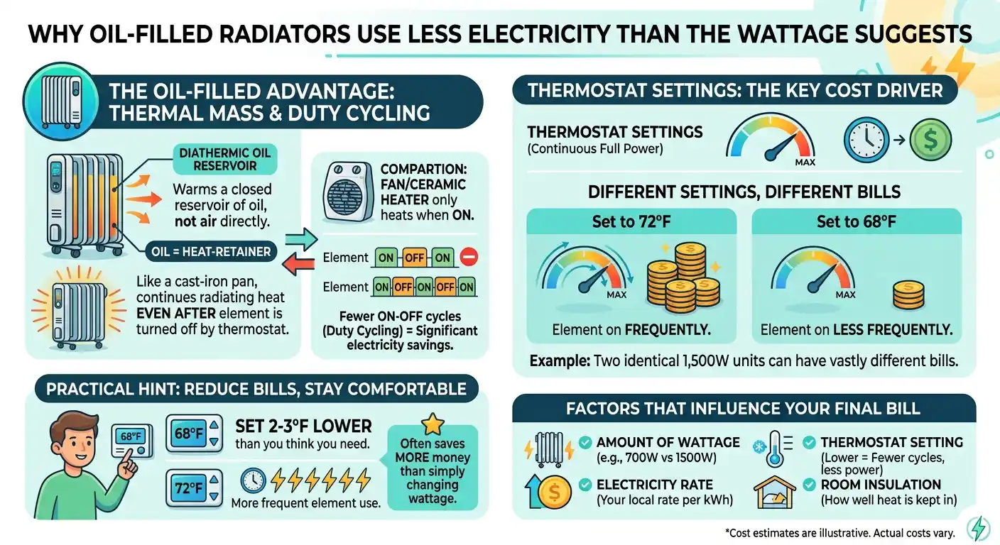 Why Oil-Filled Radiators Use Less Electricity Than the Wattage Suggests