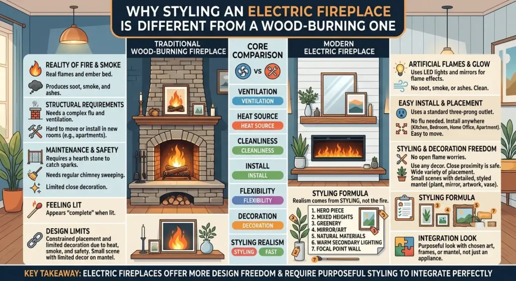 Why Styling an Electric Fireplace Is Different from a Woodburning One
