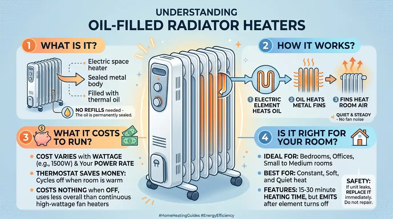 What Is an Oil-Filled Radiator Heater? How It Works & More 1 What Is an Oil-Filled Radiator Heater? How It Works, What It Costs, and Whether It Is Right for Your Room