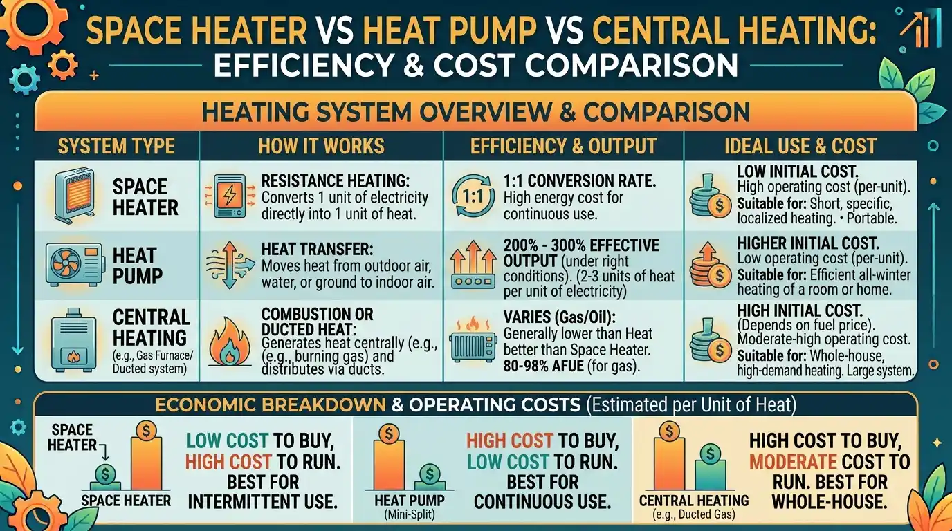 Space Heater vs Heat Pump vs Central Heating